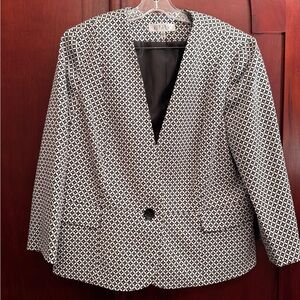 Kasper Monochrome Geometric Collarless Blazer One Button Size 16